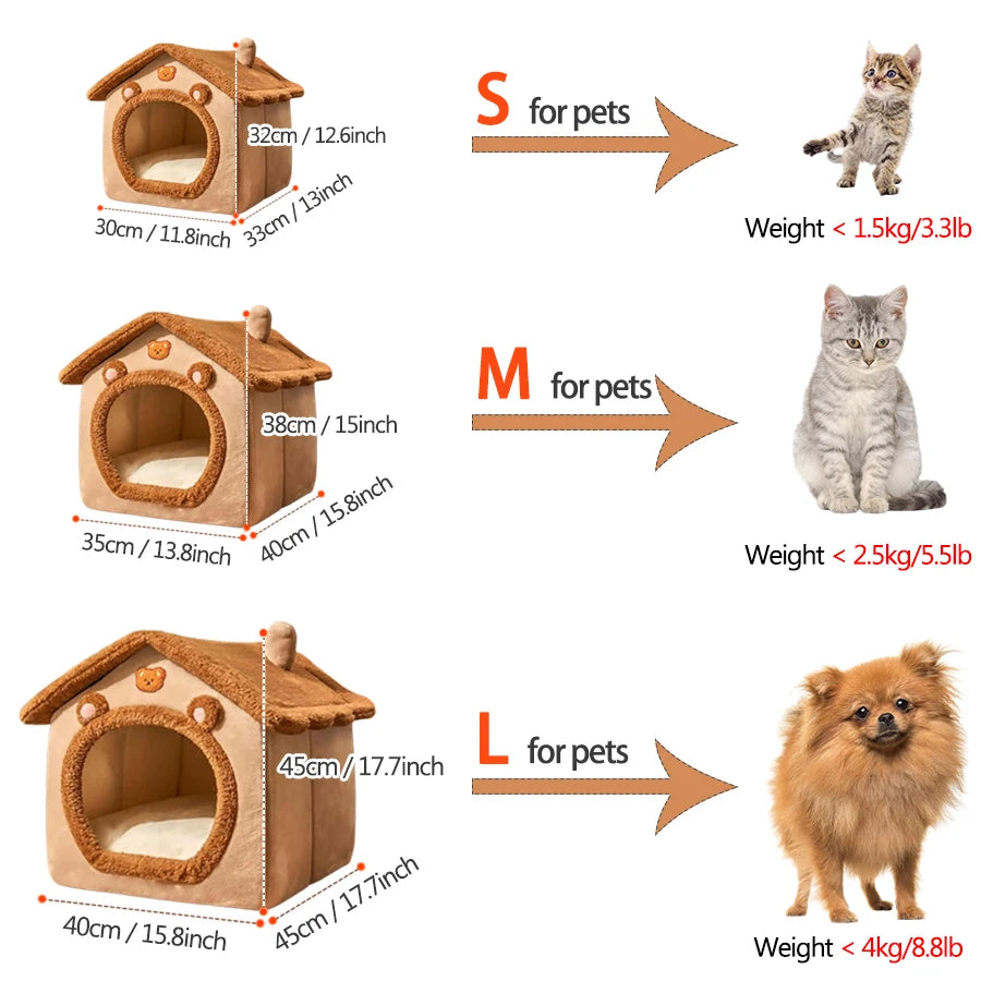 Foldable Pet House Removable Washable Cat House Puppy Cave Sofa Pet Bed House for Extra Small Dogs and Small and Medium Cats